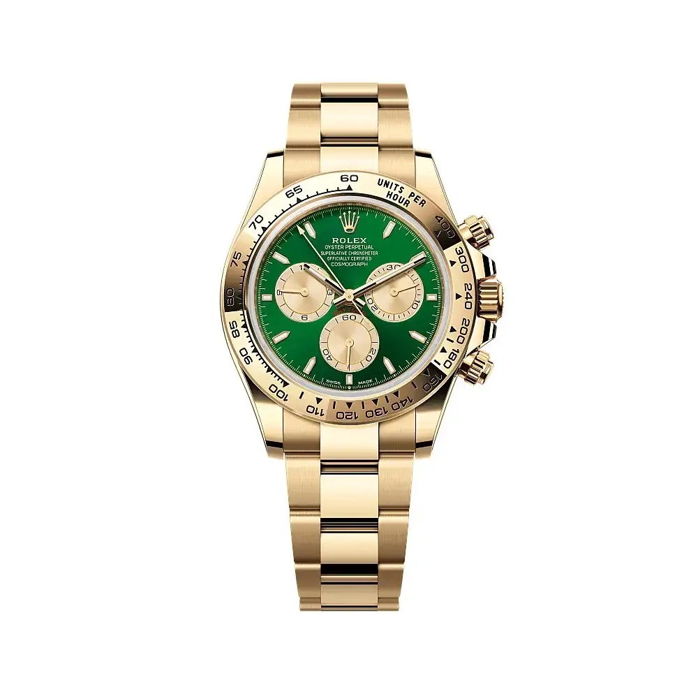 Rolex Daytona – Yellow Gold · Green Dial
